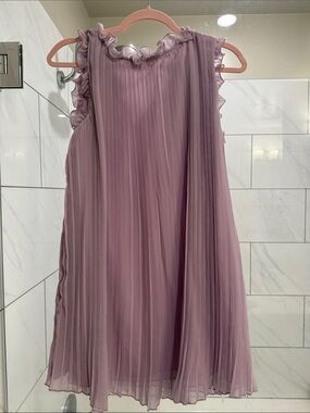 Lush Pleated Ruffle Neck Sleeveless Dress in Dusty Mauve
